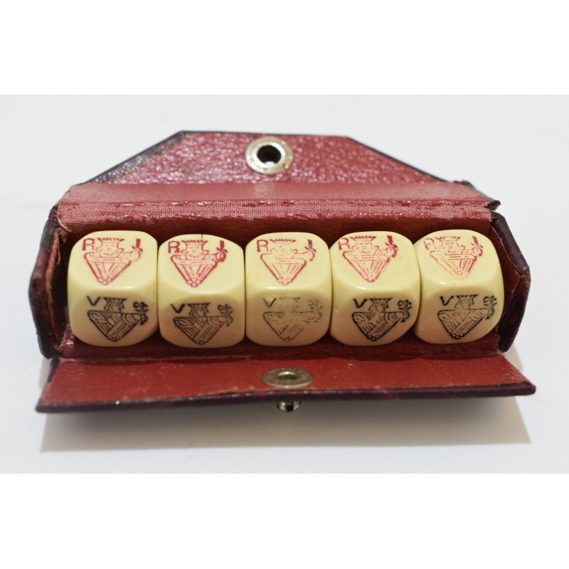 Jeu ancien Poker d'As 5 dés etui en cuir lot de dé vintage jeux de société