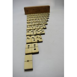 Jeu de dominos double 9 ancien Os et Ebène Riveté boite bois ancienne jeux de société domino