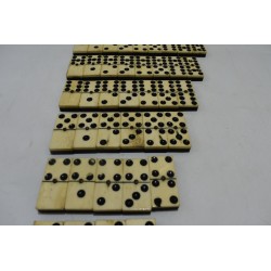 Jeu de dominos double 9 ancien Os et Ebène Riveté boite bois ancienne jeux de société domino
