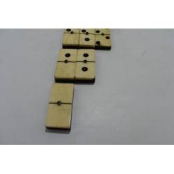 Jeu de dominos double 9 ancien Os et Ebène Riveté boite bois ancienne jeux de société domino