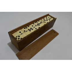 Jeu de dominos double 9 ancien Os et Ebène Riveté boite bois ancienne jeux de société domino
