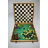 Coffret Jeujura 4 jeux ancien en bois vintage jeu nouveaux réunis petits chevaux dames backgammon jeu de l'oie