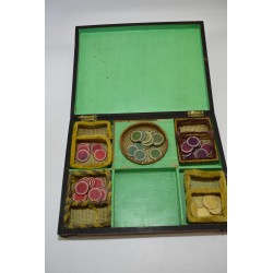 Coffret Mises bois jeu ancien jetons paris cartes poker dés dé jeux nouveaux reunis boite