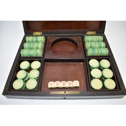 Coffret Napoléon mises jetons ancien ciselé teinté jeux nouveaux reunis boite bois plaques cartes dés poker d'as dé jeu
