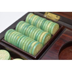 Coffret Napoléon mises jetons ancien ciselé teinté jeux nouveaux reunis boite bois plaques cartes dés poker d'as dé jeu