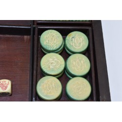 Coffret Napoléon mises jetons ancien ciselé teinté jeux nouveaux reunis boite bois plaques cartes dés poker d'as dé jeu