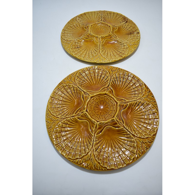 Paire de 2 grandes Assiettes a Coquilles St jacques huitres secla Portugal fruit de mer plat service faience