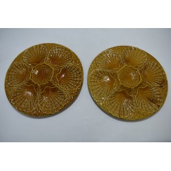 Paire de 2 grandes Assiettes a Coquilles St jacques huitres secla Portugal fruit de mer plat service faience