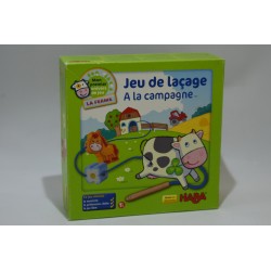La ferme en bois Edition Haba jeu de laçage a la campagne mon premier univers jeux de société éveil