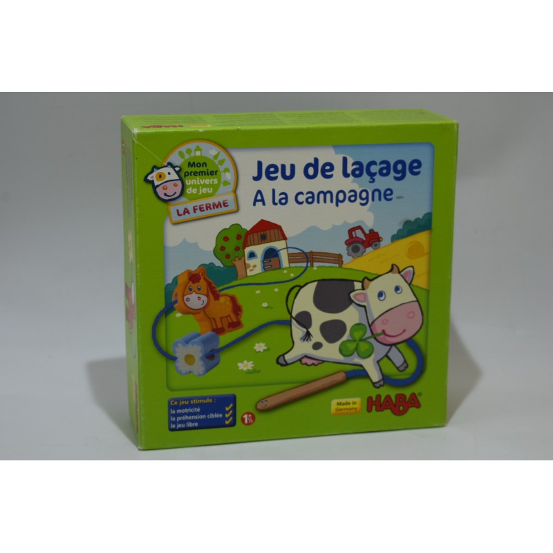 La ferme en bois Edition Haba jeu de laçage a la campagne mon premier univers jeux de société éveil