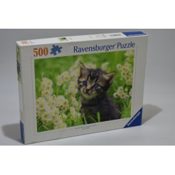 Puzzle 500 ravensburger Cat in the meadow jeu jouet casse tete puzzles chaton dans le champ