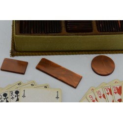 Ancien Coffret jetons bakélite style nacre mises look livre bibliothèque cartes a jouer jeux grimaud bridge canasta poker