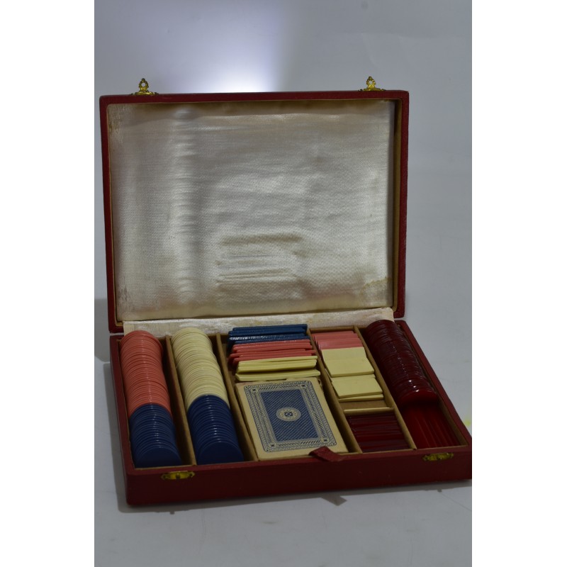 Anciens coffret mises bakélite jeu de cartes a jouer jeux de société anciens bridge poker table jetons bakelite