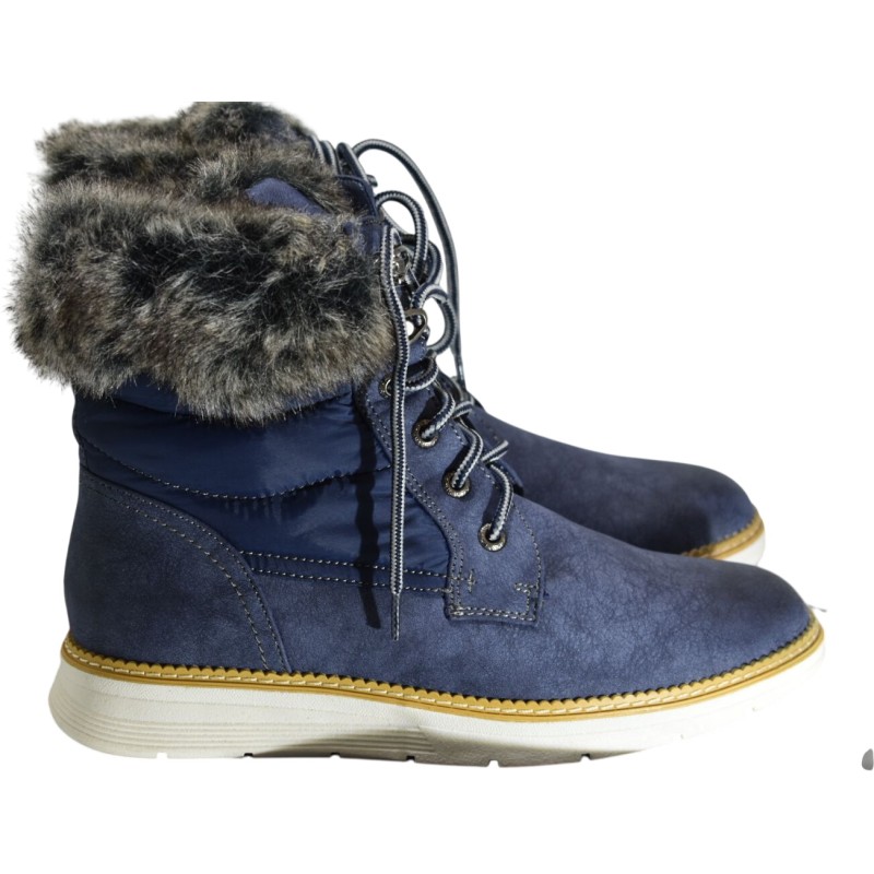 Bottes femme bleu marine fourrées fausse fourrure hiver style casual