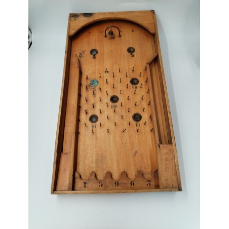 Grands Jeux Anciens Bagatelle Flipper De Table Bois Cloche Clouté Jeu
