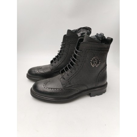 665 $ Roberto Cavalli Neuves 9.5 42,5 Boots Montantes A Lacets Noir 8399 RC