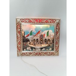 Kitch Cadre Baroque Venise Lumineux Tableau Relief 3 D Gondole Coquillages