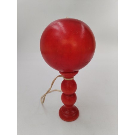 Bilboquet Bois Tourné Rouge Teinté Jeu 20 Cm Jouet Équilibre Jeux Anciens
