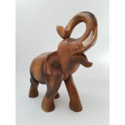 SCULPTURE STATUE D'ÉLÉPHANT SCULPTÉ EN BOIS MASSIF ART THAÏLANDAIS H. 27 CM