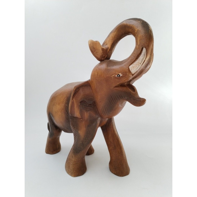 SCULPTURE STATUE D'ÉLÉPHANT SCULPTÉ EN BOIS MASSIF ART THAÏLANDAIS H. 27 CM SCULPTURE STATUE D'ÉLÉPHANT SCULPTÉ EN BOIS MASSIF ART THAÏLANDAIS H. 27 CM