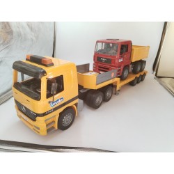 Lot Bruder Mercedes Actros 4143 Man An 2002 Camion Remorque Plateau Fliegl Spiel