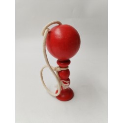 Petit Bilboquet Rouge Bois Tourné 13 Cm Jeu Patience Équilibre Jouet