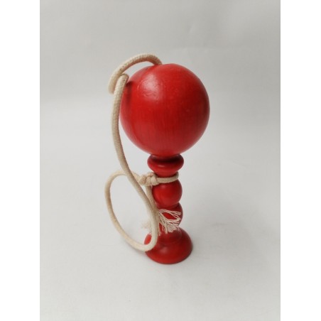 Petit Bilboquet Rouge Bois Tourné 13 Cm Jeu Patience Équilibre Jouet