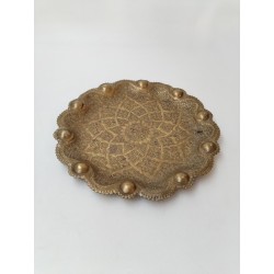 Plateau Oriental En Laiton Ou Bronze Martelé Ciselé Thé Dessous De Plat Art 