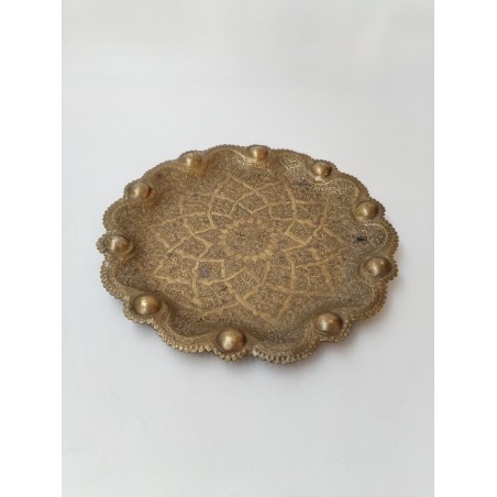 Plateau Oriental En Laiton Ou Bronze Martelé Ciselé Thé Dessous De Plat Art 