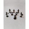Lot De 9 Statuettes Scène De Village Africains Métal Laiton ? Villageois