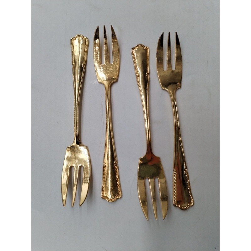 4 Fourchettes A Gâteaux Dessert Poisson Métal Doré Poinçon Plaqué Or 4 Fourchettes A Gâteaux Dessert Poisson Métal Doré Poinçon Plaqué Or