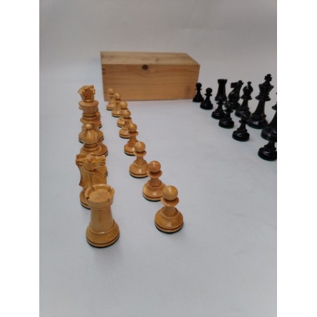 Beau Jeu D'échecs Ancien Bois Vernis Feutrine Look Staunton Classique Chavet