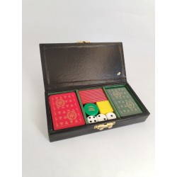 Coffret Luxe Cuir Noir RP Jeux De Cartes Mises Dés 421 Boite Jeu Carte
