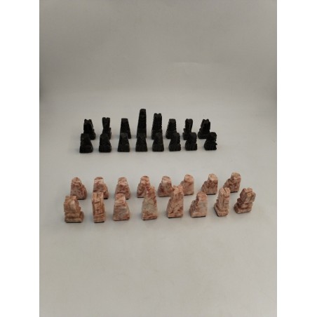 Jeux D'échecs 32 Pièces En Marbre Rose Et Noir Sculpté Aztèques Incas Jeu Echec