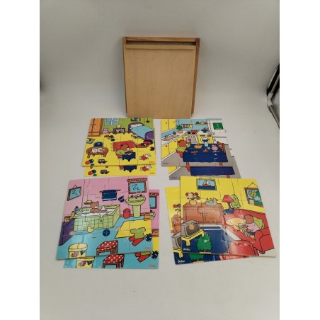 Vilac Lot De 4 Puzzles Bois 4 X 12 Pièces Petit Ours Brun Puzzle Jeu