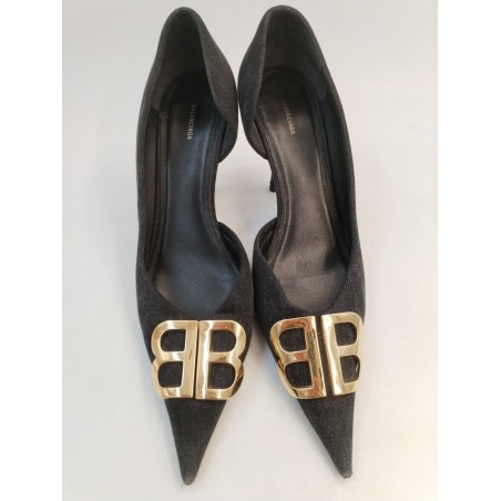 Balenciaga Taille 40 Escarpins A Talons Noir Velours Tissus Flex Pointe Knife Bb