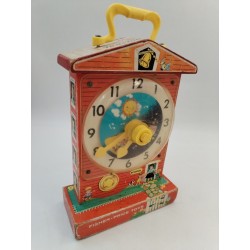 1969 Fisher Price Toys Music Box Teaching Clock School Horloge Boite A Musique
