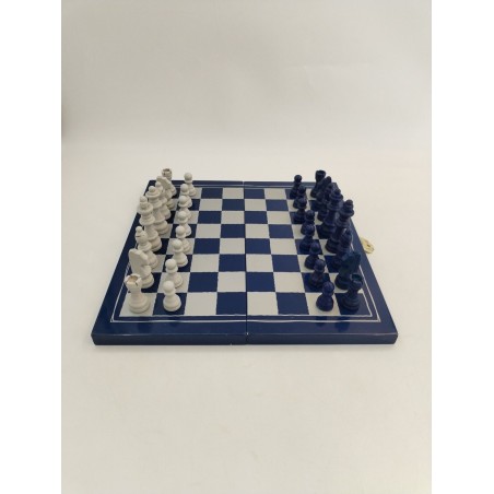 Jeux D'échecs En Bois Bleu Vs Gris Jeu Échec Coffret Pliant Plateau Échiquier
