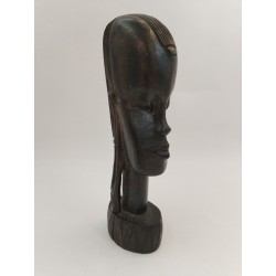Buste Visage Statue Africaine Bois Ébène Sculpté Art Africain Tribu Statuette