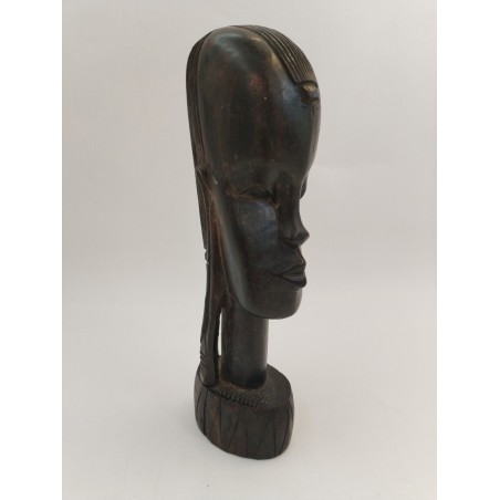 Buste Visage Statue Africaine Bois Ébène Sculpté Art Africain Tribu Statuette