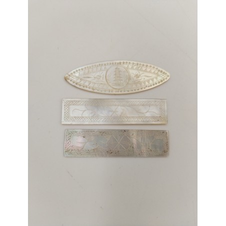 Lot De 3 Jetons Anciens Mises Nacre Gravé Ciselé Fleurs Poker Casino Jeu Jeux 