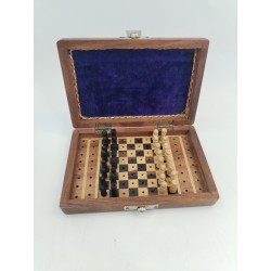 VINTAGE WOODEN TRAVEL MINIATURE WOOD PEG CHESS SET Jeu D'échecs Jeux Échec