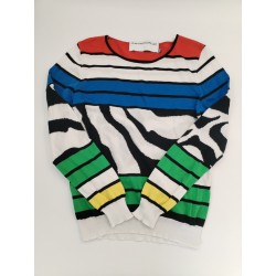 JC De Castelbaljac Pull Haut Tricot Sweat Marinière Rayures Zèbre Mondrian Mixte