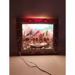 Kitch Cadre Baroque Venise Lumineux Tableau Relief 3 D Gondole Coquillages