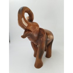 SCULPTURE STATUE D'ÉLÉPHANT SCULPTÉ EN BOIS MASSIF ART THAÏLANDAIS H. 27 CM