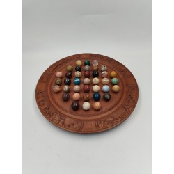 Grand Solitaire En Bois Sculpté Et Vrais Pierres Semi Précieuse Jeu