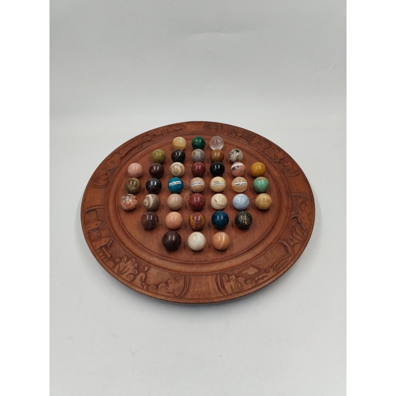 Grand Solitaire En Bois Sculpté Et Vrais Pierres Semi Précieuse Jeu Grand Solitaire En Bois Sculpté Et Vrais Pierres Semi Précieuse Jeu
