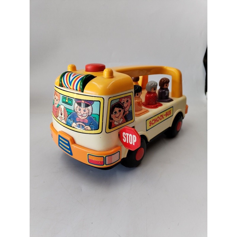 Playwell School Bus Jouet Vintage Look Fisher Price Forme Et Couleurs Playwell School Bus Jouet Vintage Look Fisher Price Forme Et Couleurs
