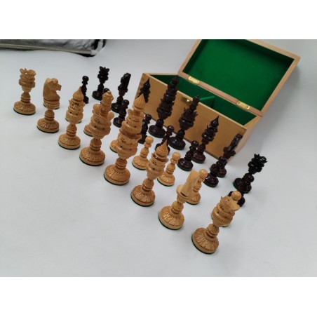Grand Jeu D'échecs Artisanal En Bois De Palissandre Sculpté Feutrine Boite...