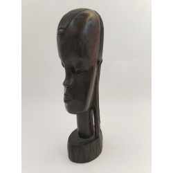 Buste Visage Statue Africaine Bois Ébène Sculpté Art Africain Tribu Statuette